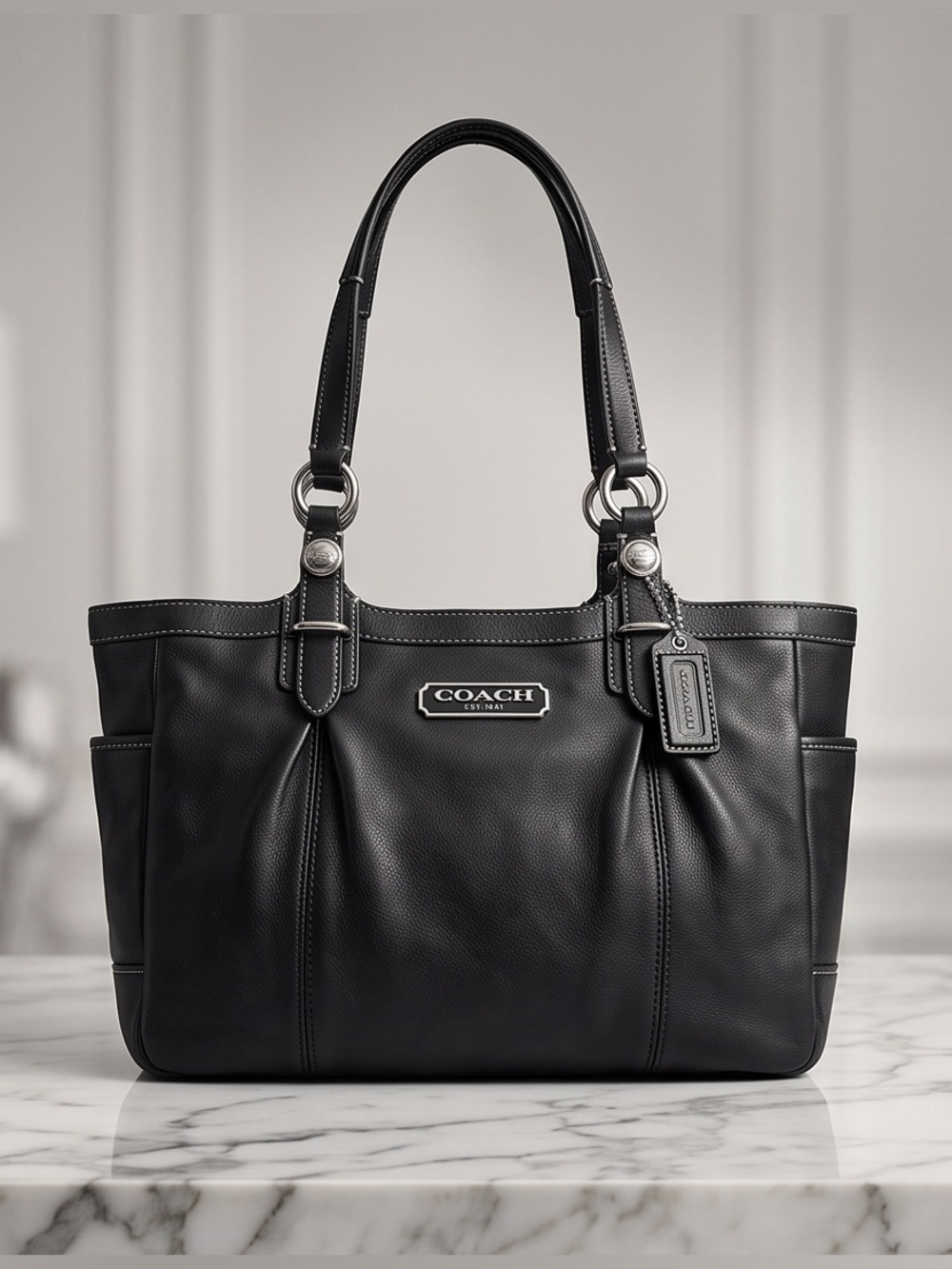 Classic Coach Black Leather Hobo Crossbody Tote - Picture 2 of 16